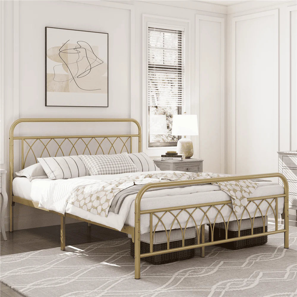 Black Metal Platform Bed Frame with Headboard and Footboard C742
