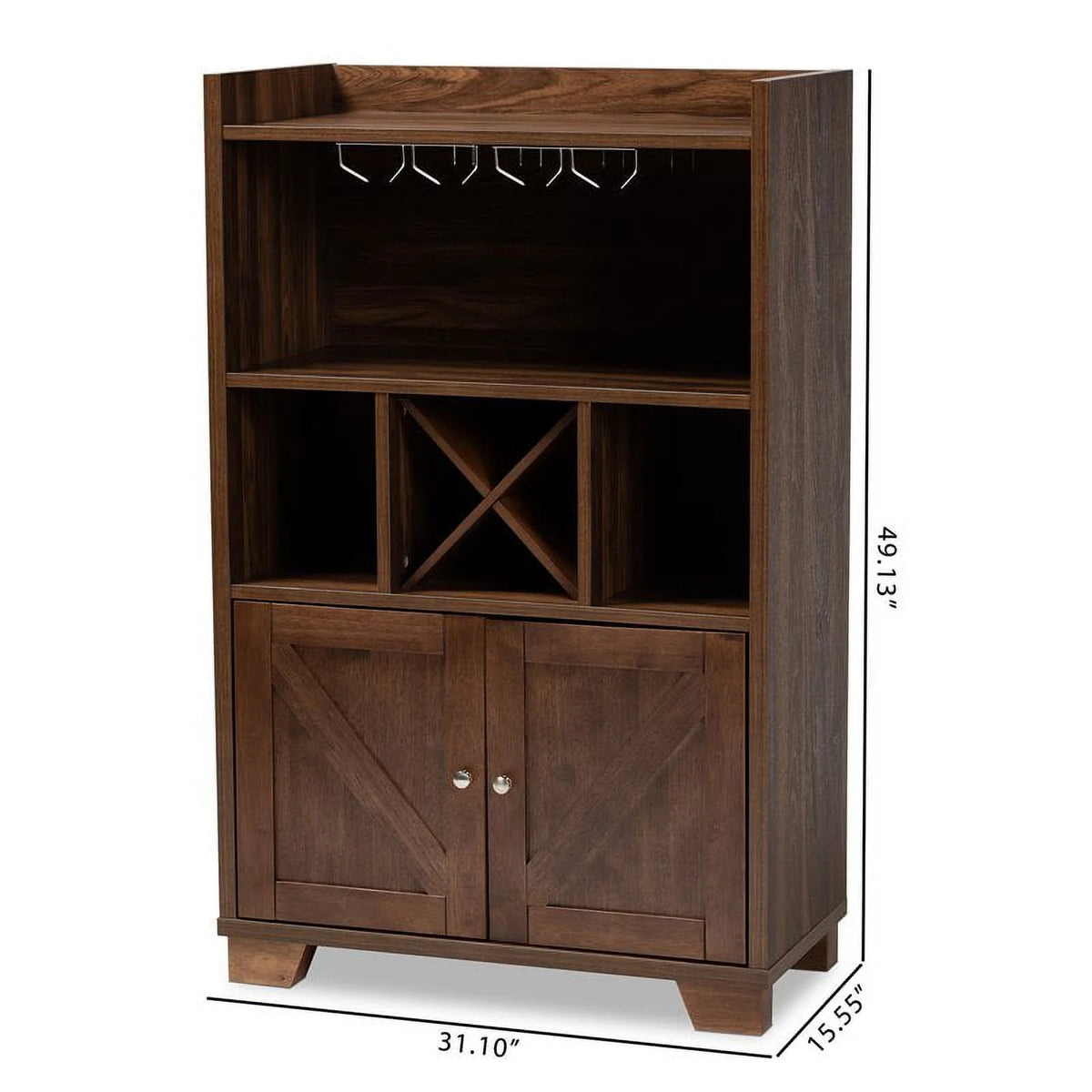 Walnut Brown Finished Wood Wine Storage Cabinet P361979