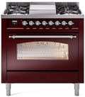 36 Dual Fuel Natural Gas Range in Burgundy with Chrome Trim L344744