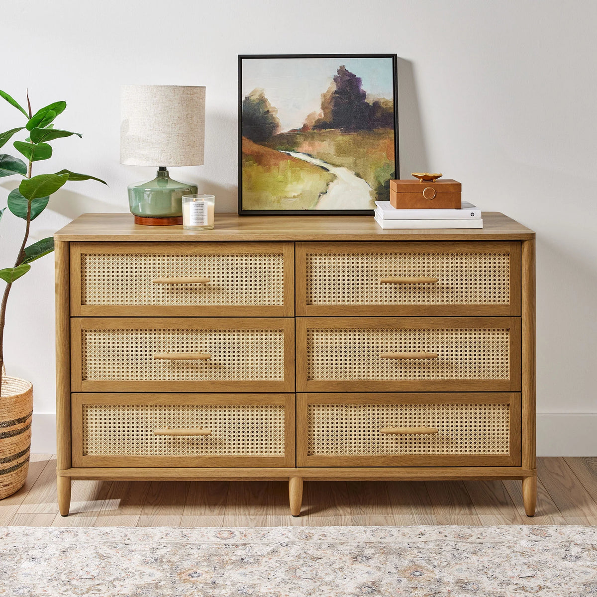 6 Drawer Dresser, Light Honey Finish M817
