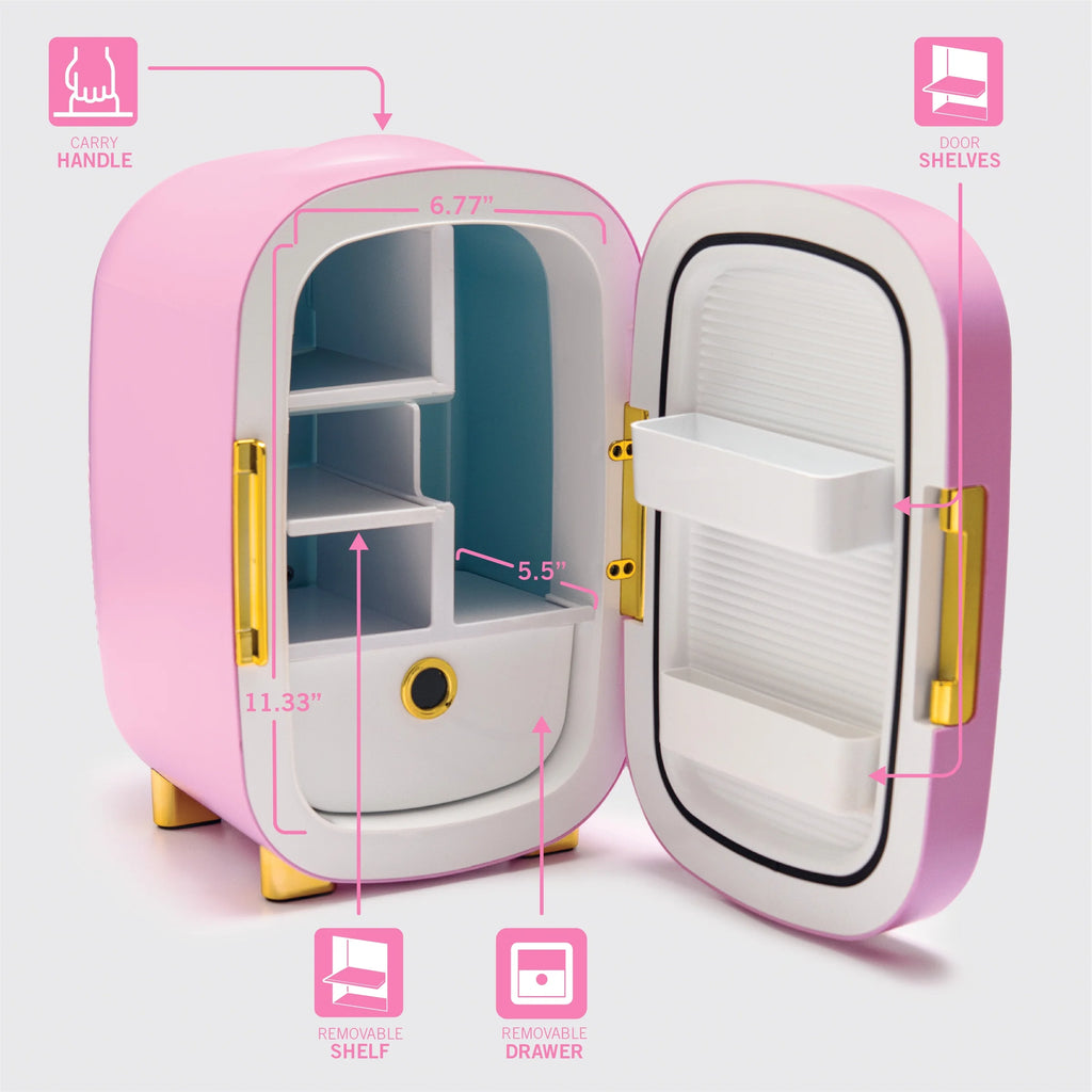 Pink Mini Fridge 7L with Light Up Mirror U495