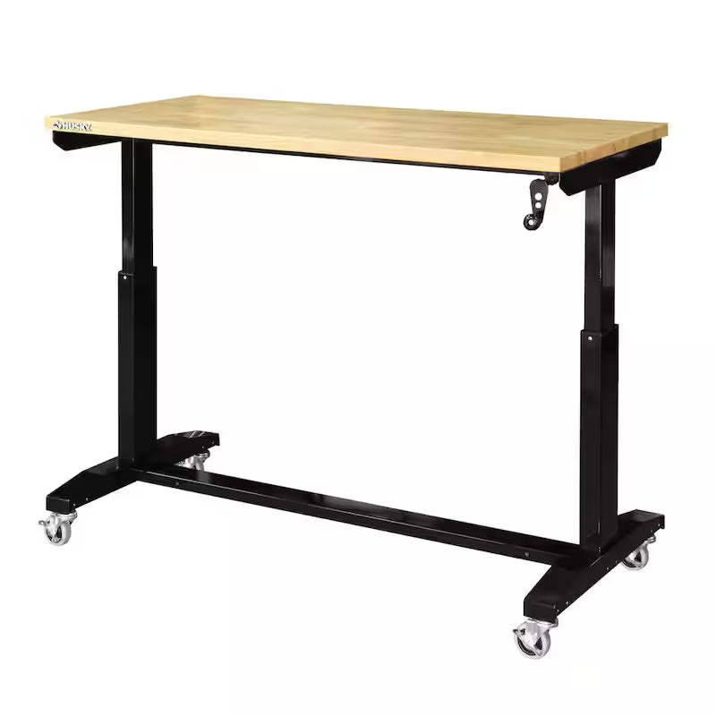 Black Adjustable Height Solid Wood Top Workbench Table F75179