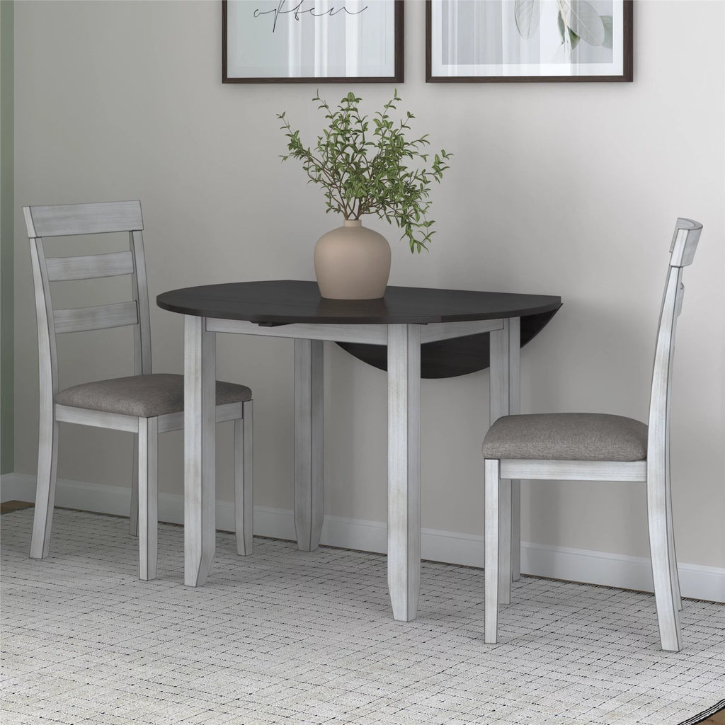 3-Piece Drop Leaf Wood Dining Set with Round Table and 2 Chairs I100220
