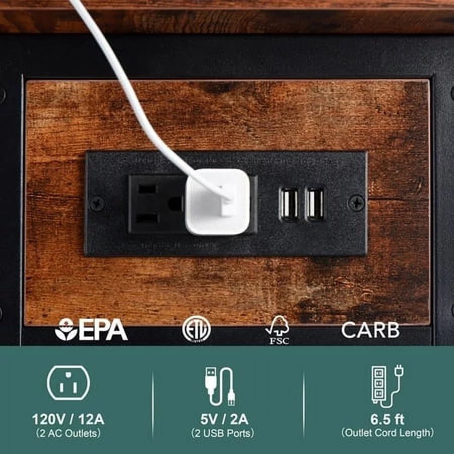 End Table with Charging Station, Flip Top Side Table with USB Ports and Outlets Q7776