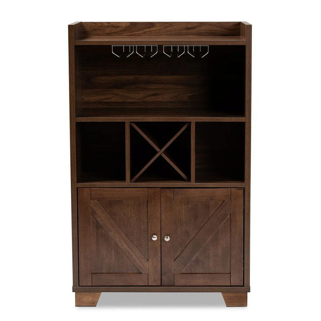 Walnut Brown Finished Wood Wine Storage Cabinet P361979