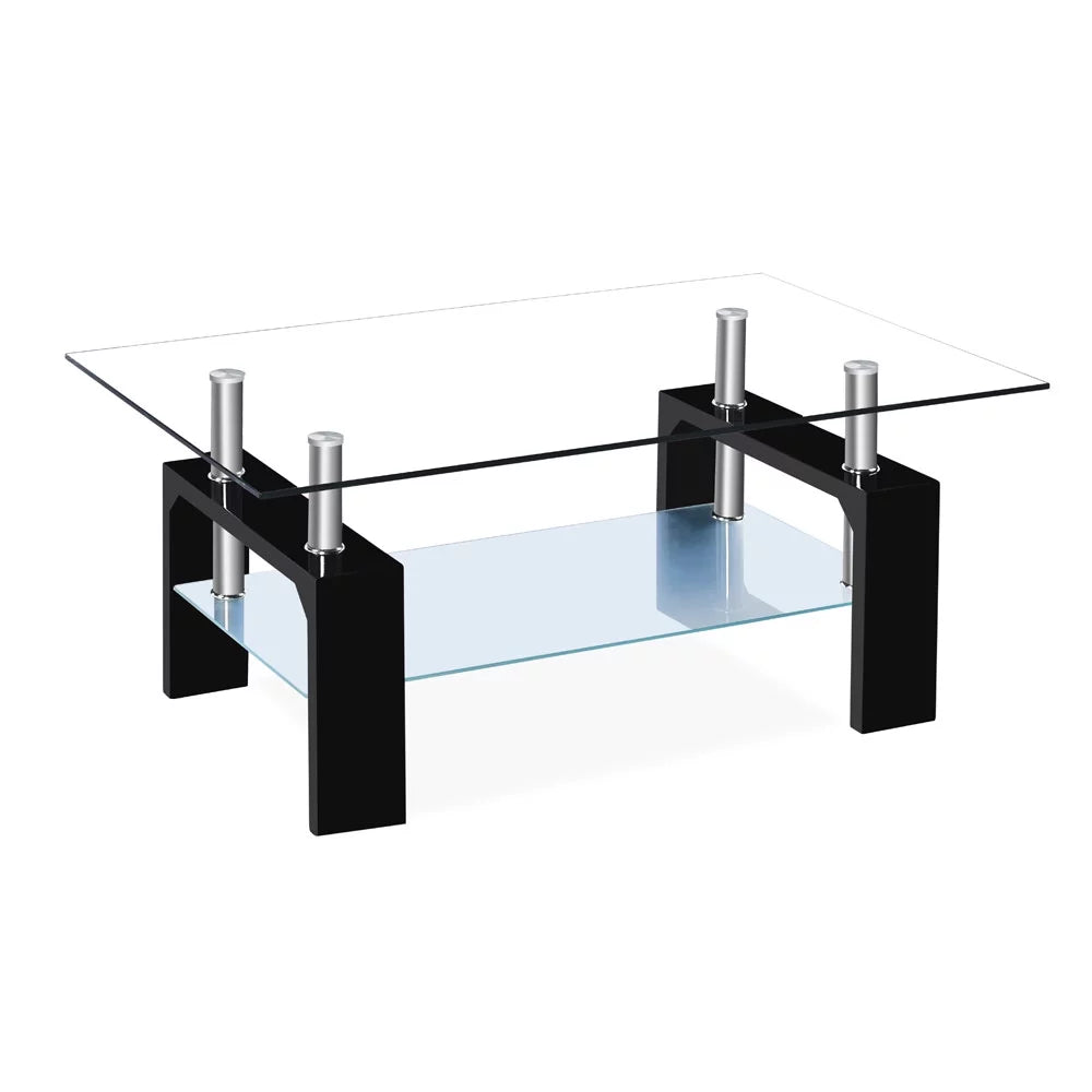 Black Rectangular Glass Top Coffee Table G488