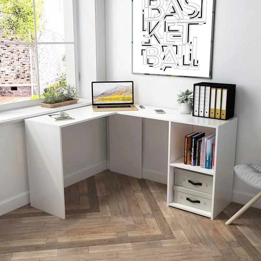 L Shaped Corner Desk Computer Workstation White H380
