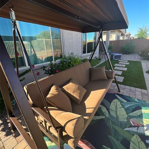 Outdoor Patio Porch Swing with Adjustable PVC Canopy, 3-seat Swing Chair Bench with Side Cup Holder, Cushions and Pillow Included, Grey G861