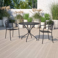 Round Black Indoor-Outdoor Steel Patio Table with Umbrella Hole I8175