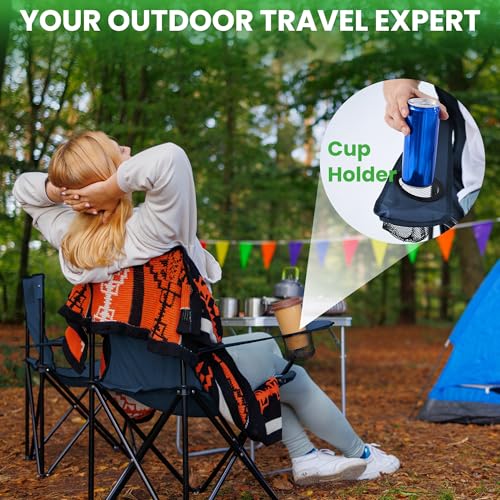 2 Pack Black Portable Camping Chairs with Cup Holder & Carry Bag X83220