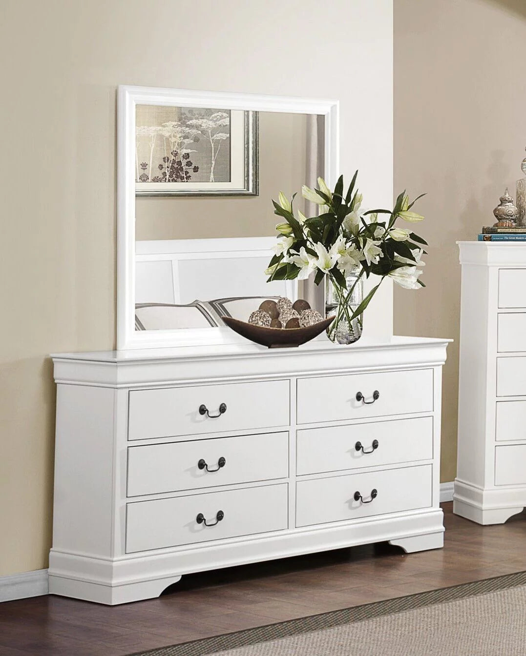 White 4pc Bedroom Set with Bed Nightstand Dresser Mirror X33672