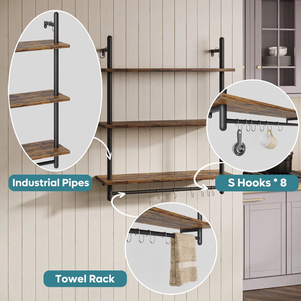 31" 3-Tier Floating Wall Shelves Rustic Brown U656