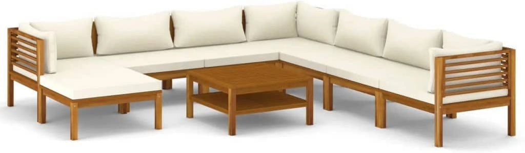 Patio Chairs with Tea Table and Cushions Solid Acacia Wood A686182