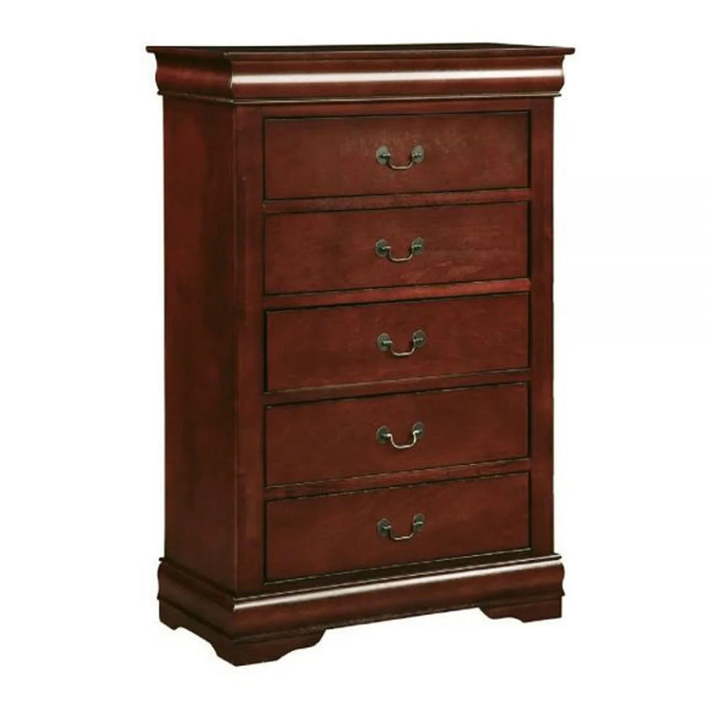 Cherry Brown 5 Drawers Pine Wood Dresser Chest Q707