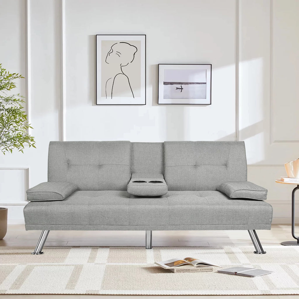 Dark Gray Linen Convertible Futon Sofa O96662