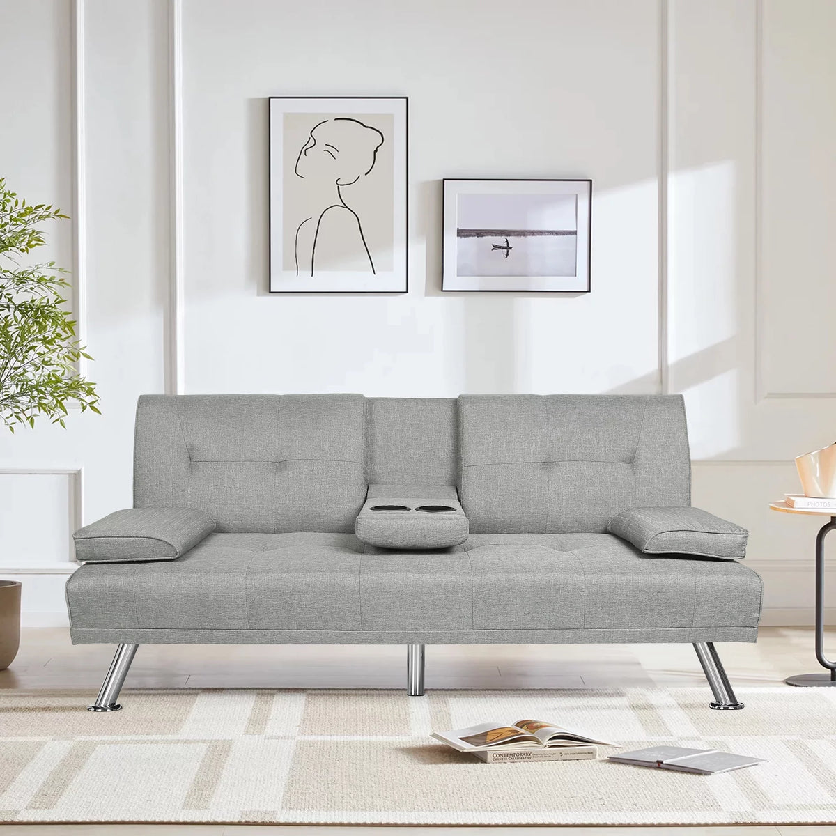 Dark Gray Linen Convertible Futon Sofa O96662