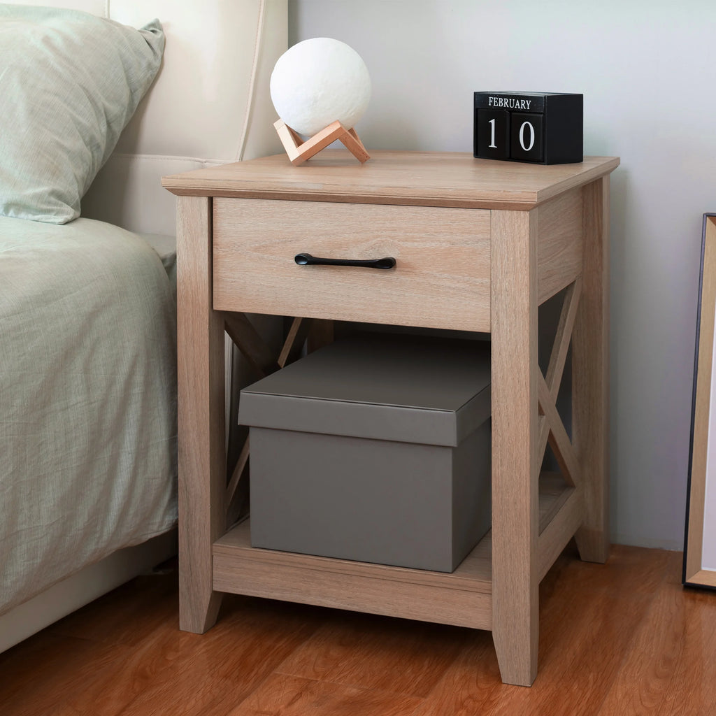 Farmhouse X-Design End Table with Storage Drawer Y816