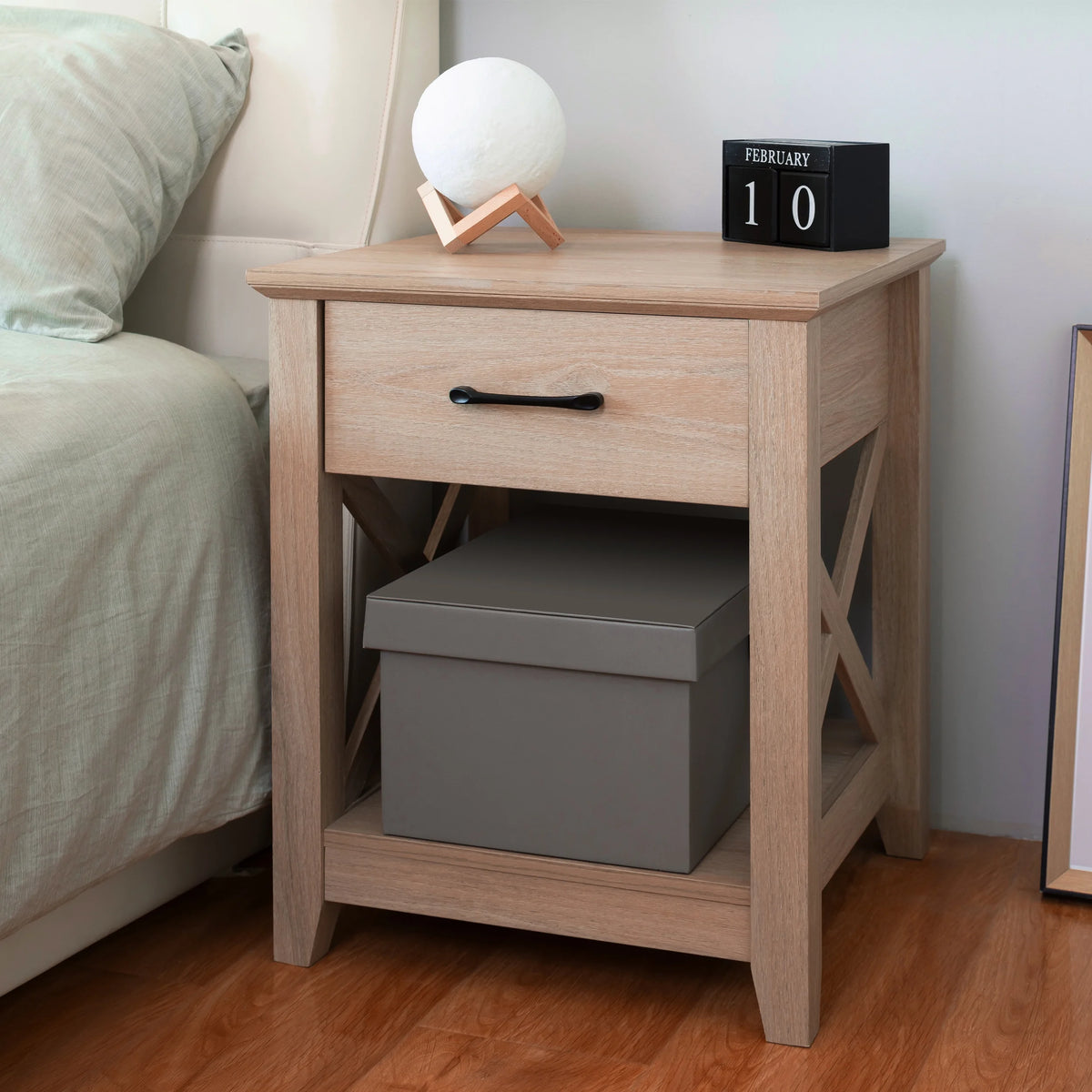 Farmhouse X-Design End Table with Storage Drawer Y816