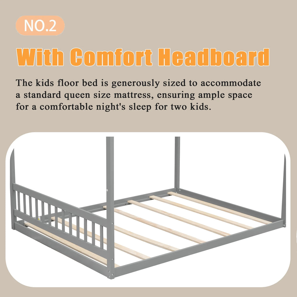 Queen Size Wood Floor Bed with Headboard Q562