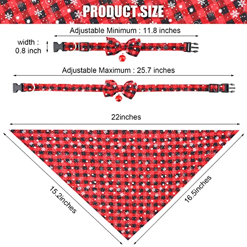 Christmas Dog Bandanas and Collars Set Plaid Adjustable with Safety Bell A610