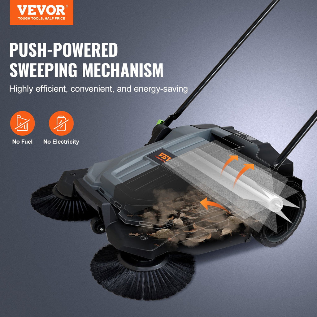 25.6" Manual Walk-behind Floor Sweeper with 5-Gallon Waste Container N44164