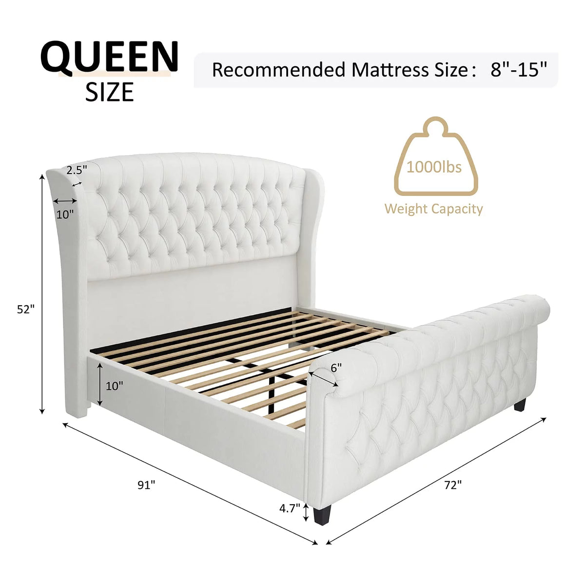 Queen Size Velvet Upholstered Platform Bed Frame G8917