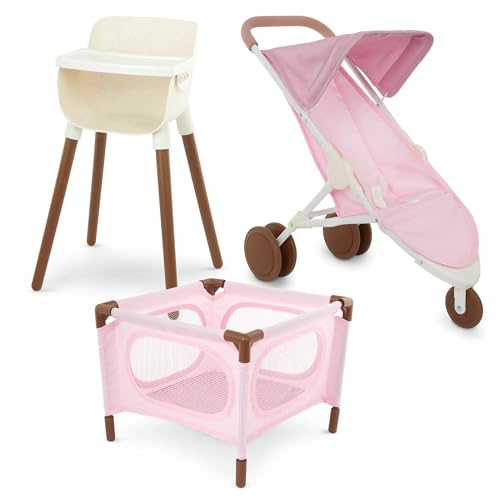 14-Inch Baby Doll Nursery Playset with High Chair, Playpen & Jogger Stroller D4828