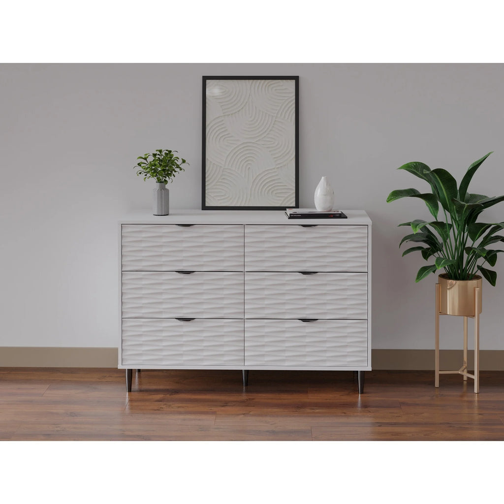 White Wood and Metal 6 Drawer Dresser O18251