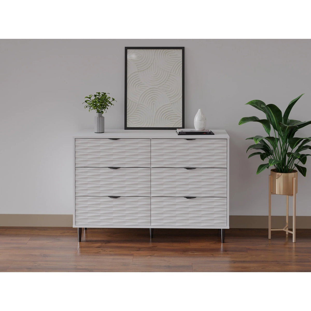White Wood and Metal 6 Drawer Dresser O18251